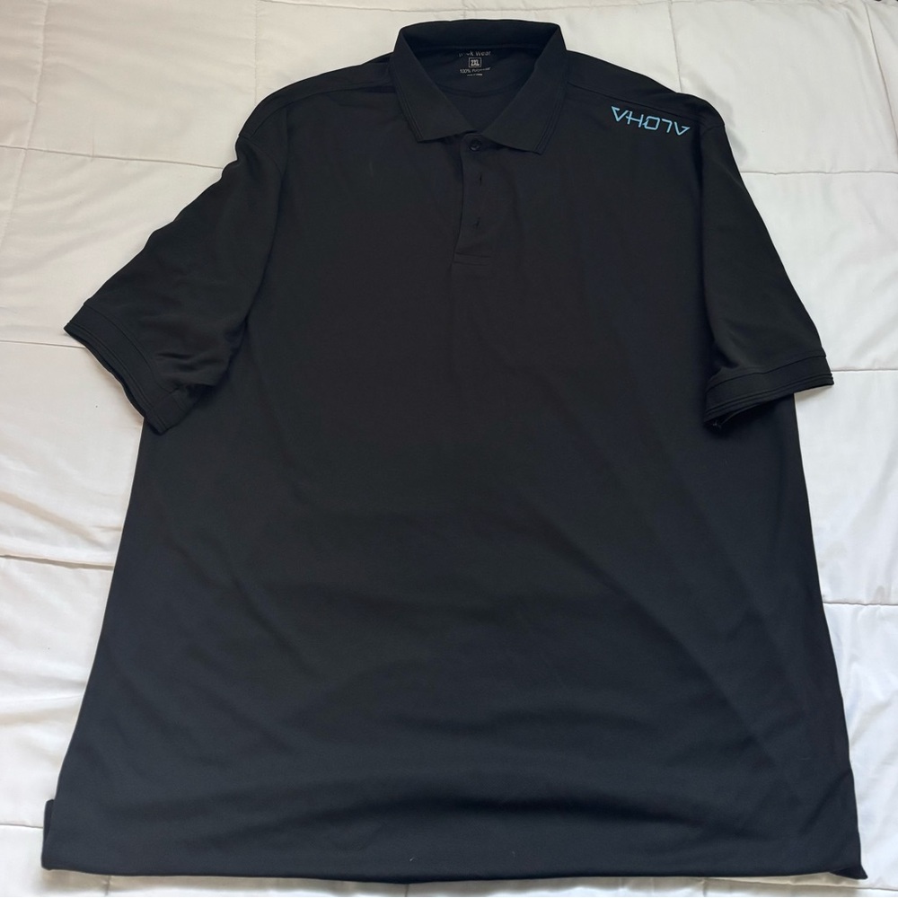 ALOHAS Black Polo Shirt with Blue Logo